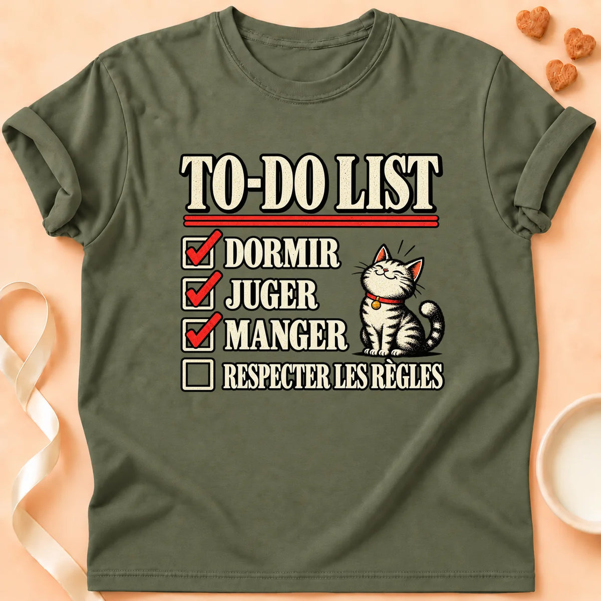 T-shirt chat Patoume – T-shirt To do list – Vert kaki
