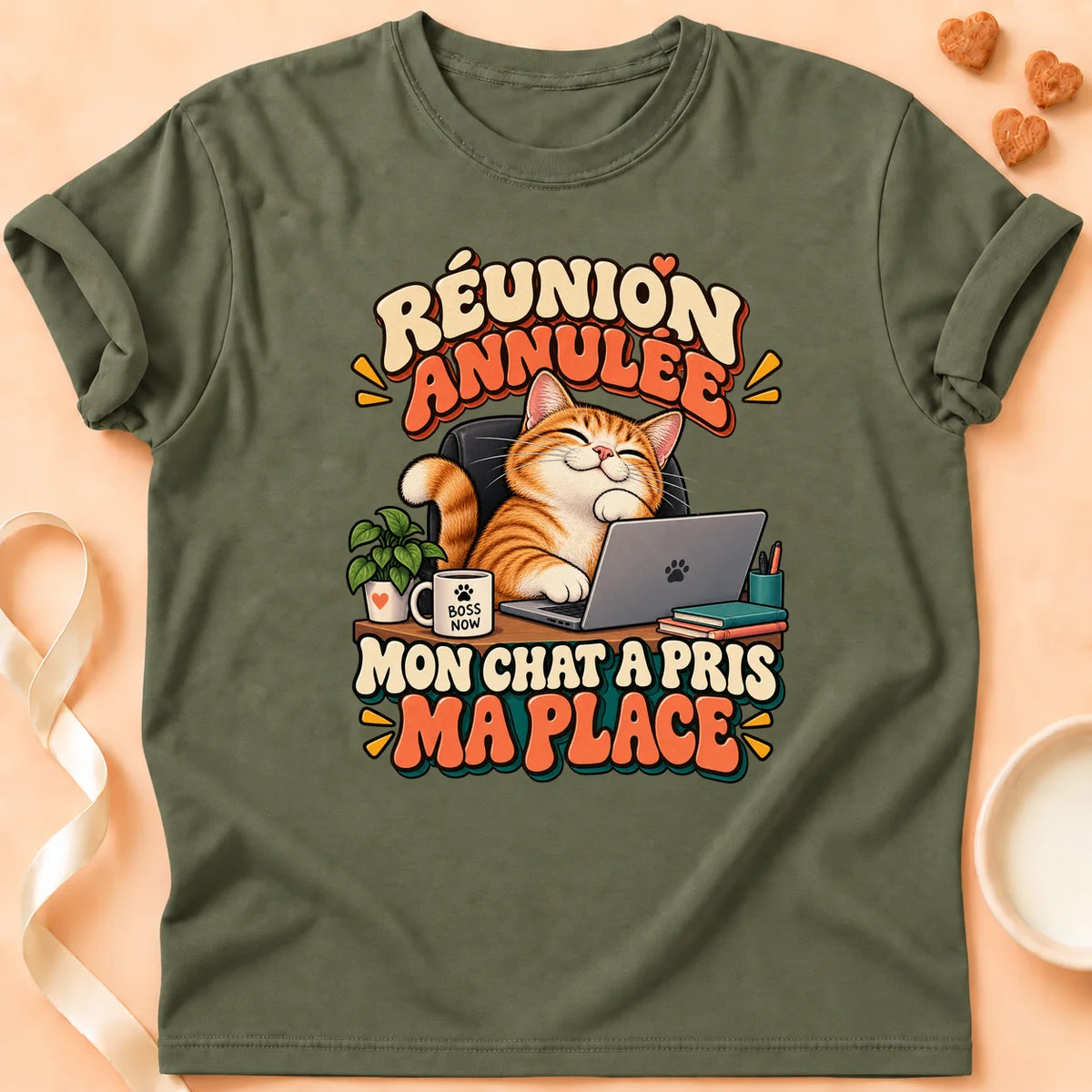 T-shirt chat Patoume – T-shirt Meeting Annulée – Vert kaki