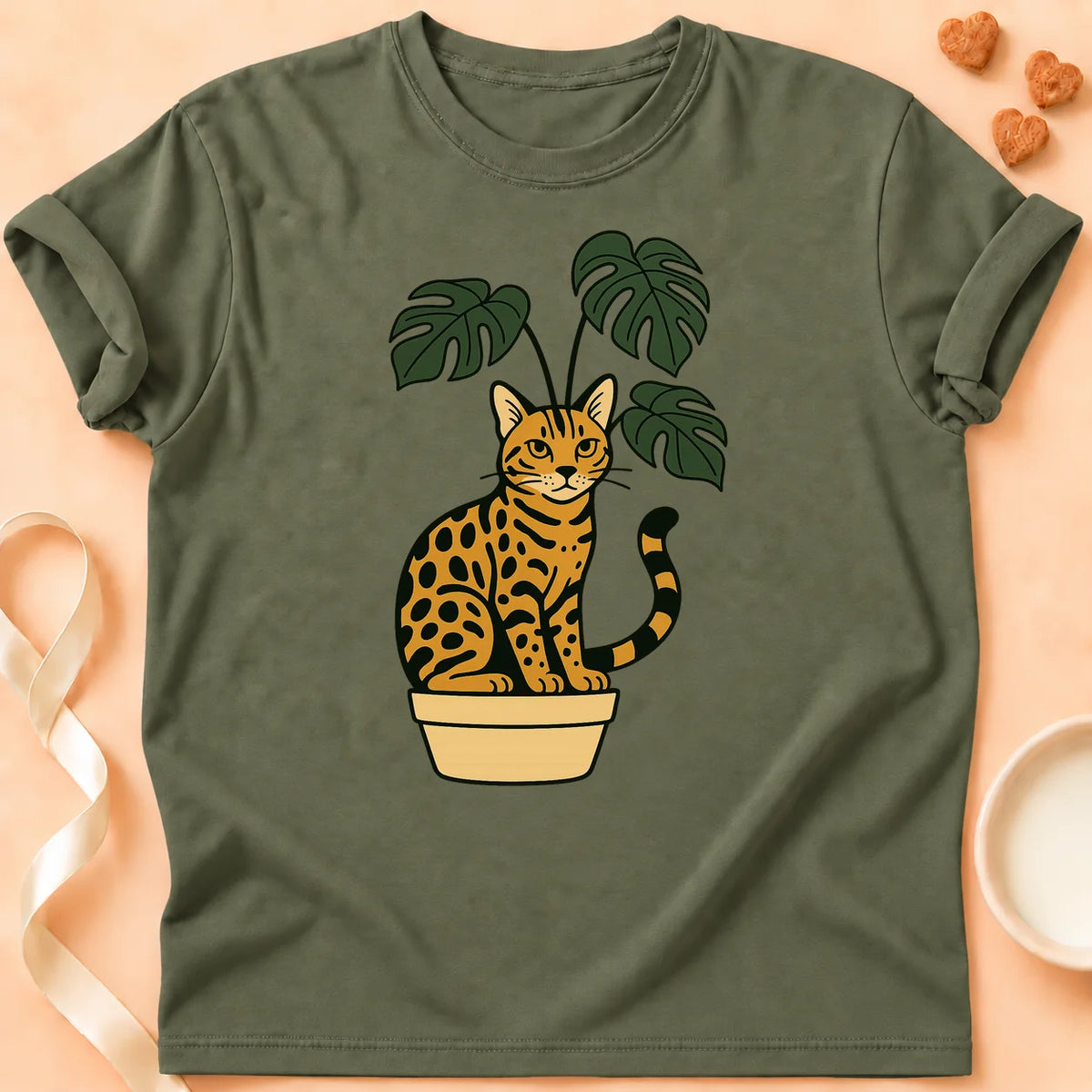 T-shirt chat Patoume – T-Shirt Plante – Vert kaki