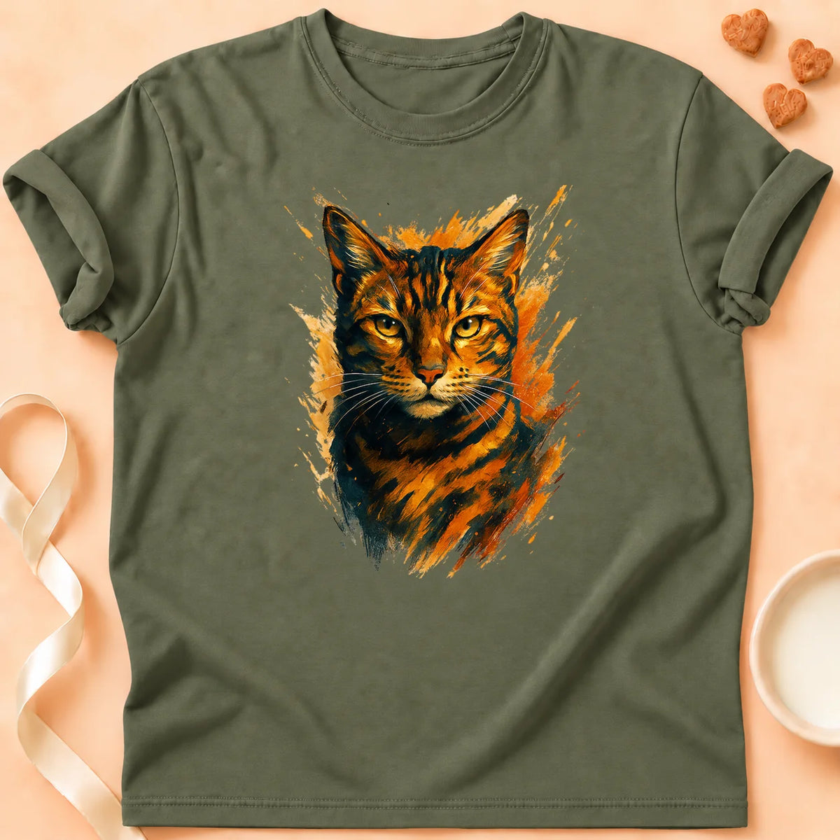 T-shirt chat Patoume – T-Shirt Peinture – Vert kaki