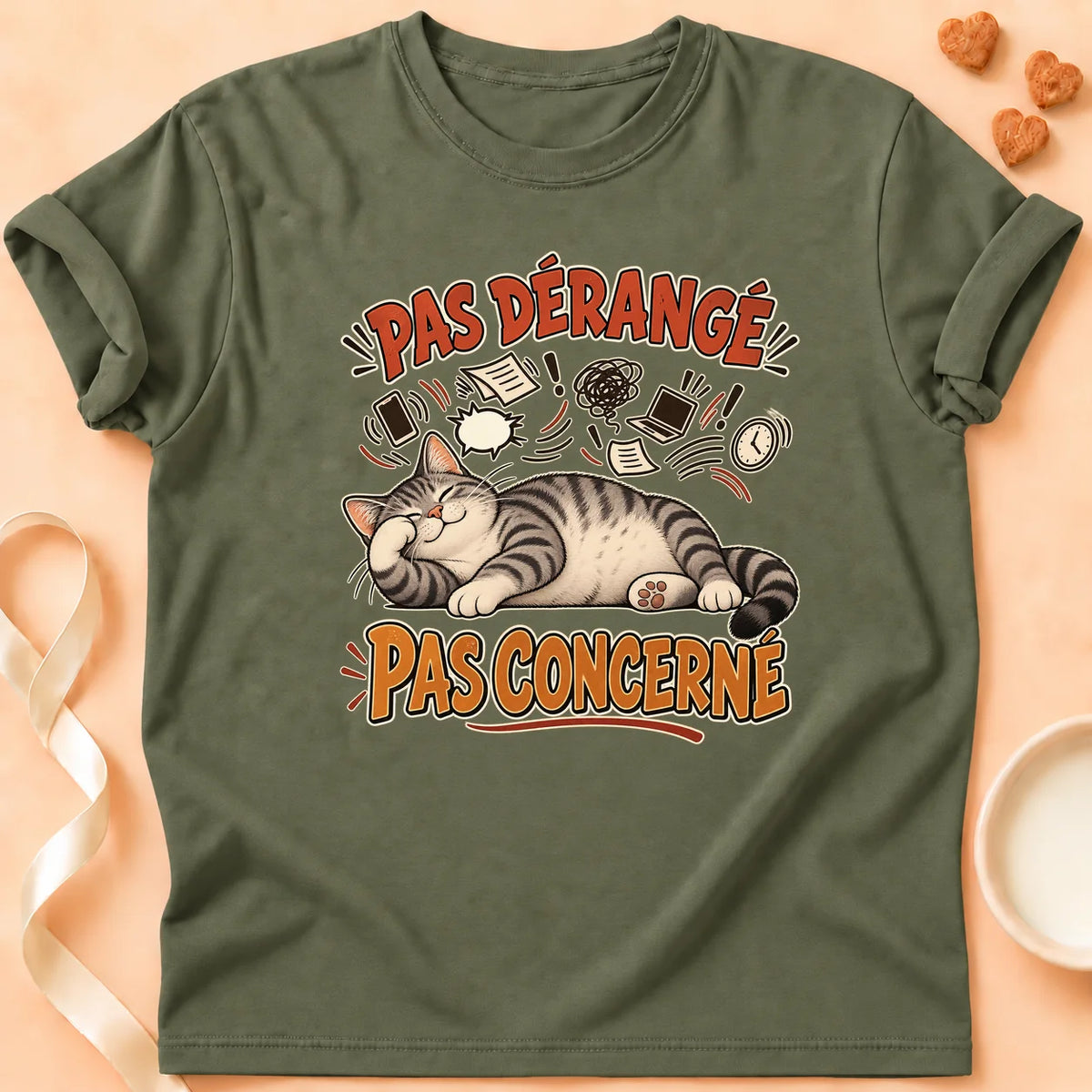 T-shirt chat Patoume – T-shirt Pas concerné – Vert kaki