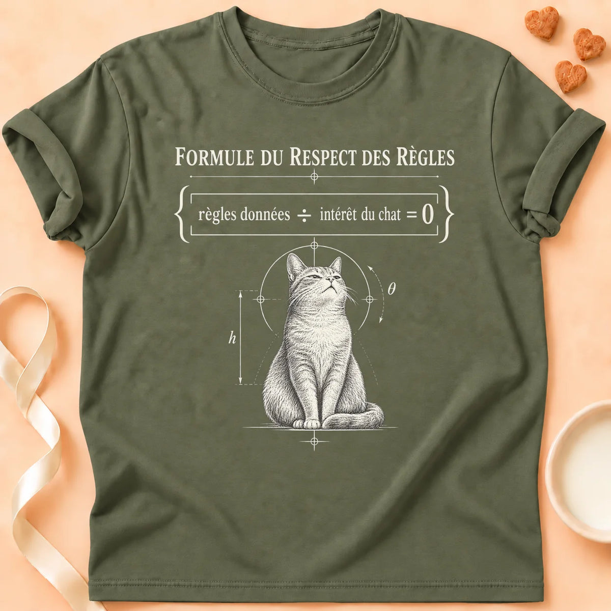 T-shirt chat Patoume – T-shirt Formule du respect – Vert kaki