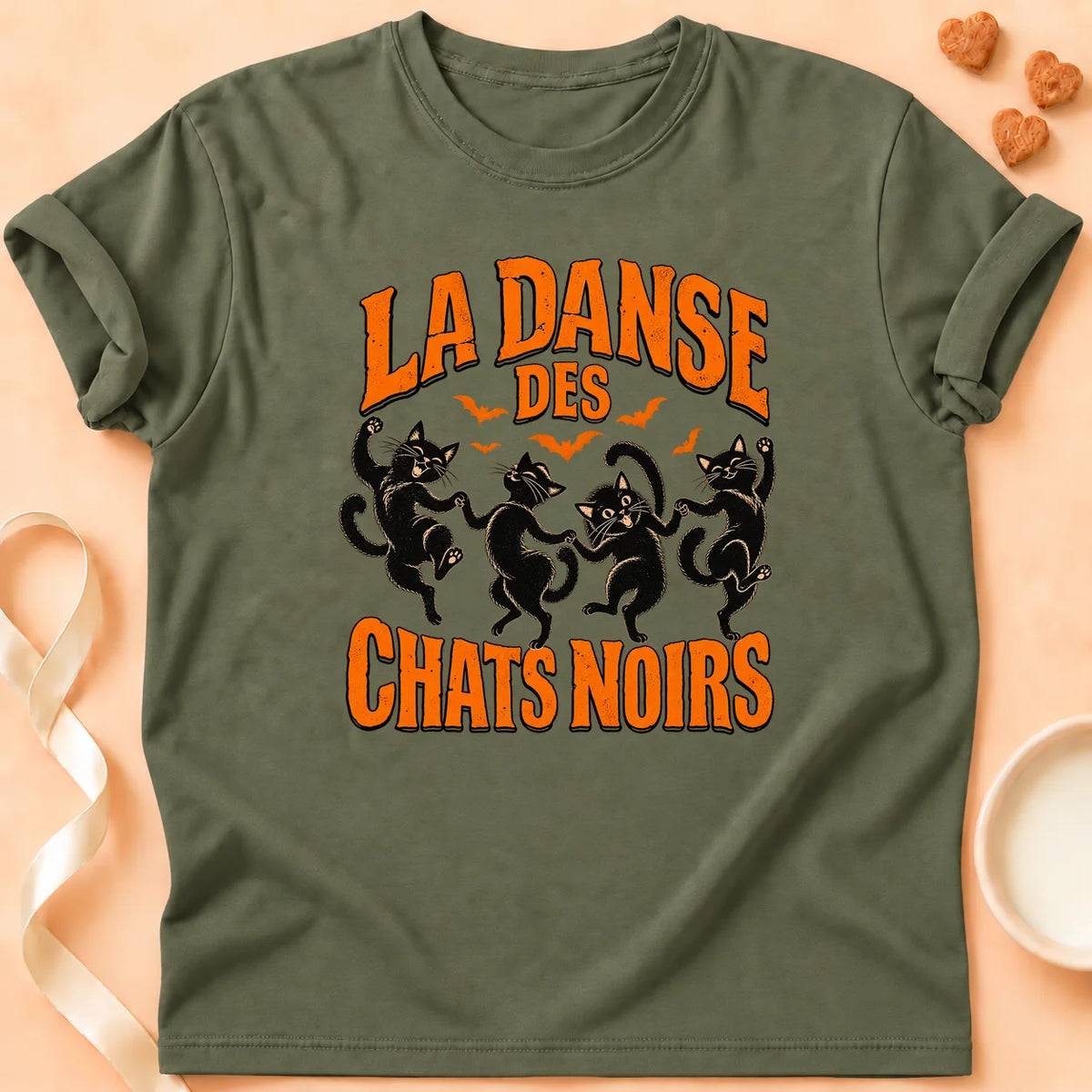 T-shirt chat Patoume – T-shirt La danse des chats – Vert kaki