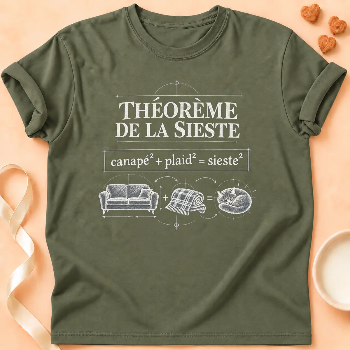 T-shirt chat Patoume – T-shirt Théorème sieste – Vert kaki