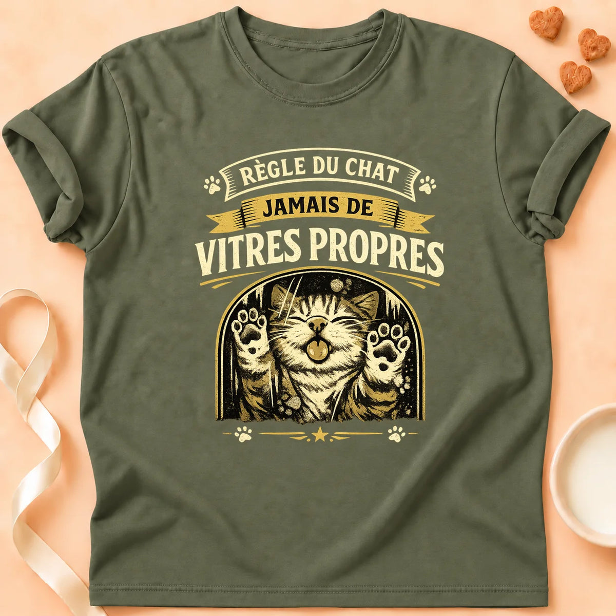T-shirt chat Patoume – T-Shirt Règle – Vert kaki