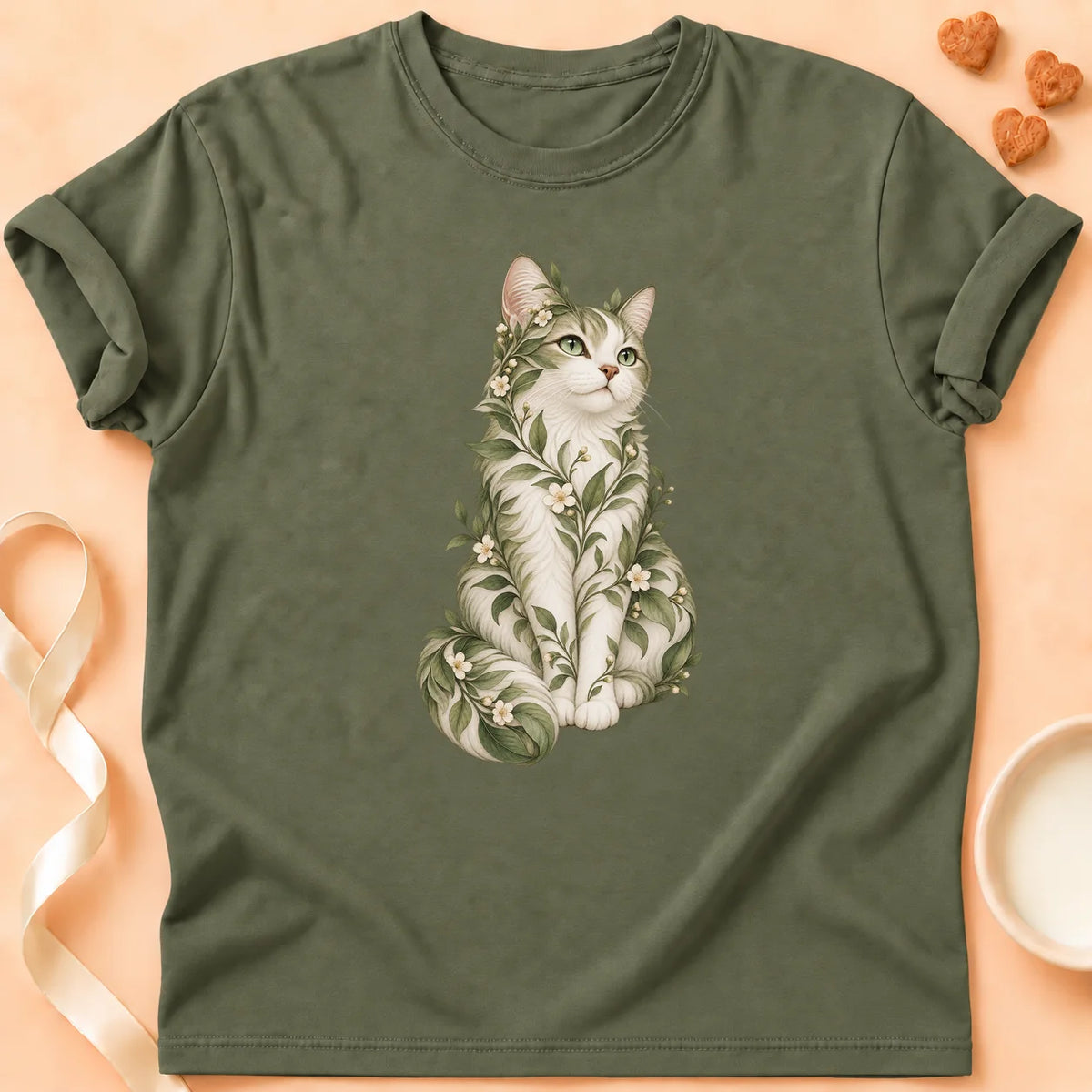 T-shirt chat Patoume – T-shirt Chat Nature – Vert kaki