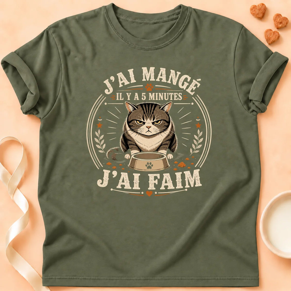 T-shirt chat Patoume – T-Shirt Faim – Vert kaki