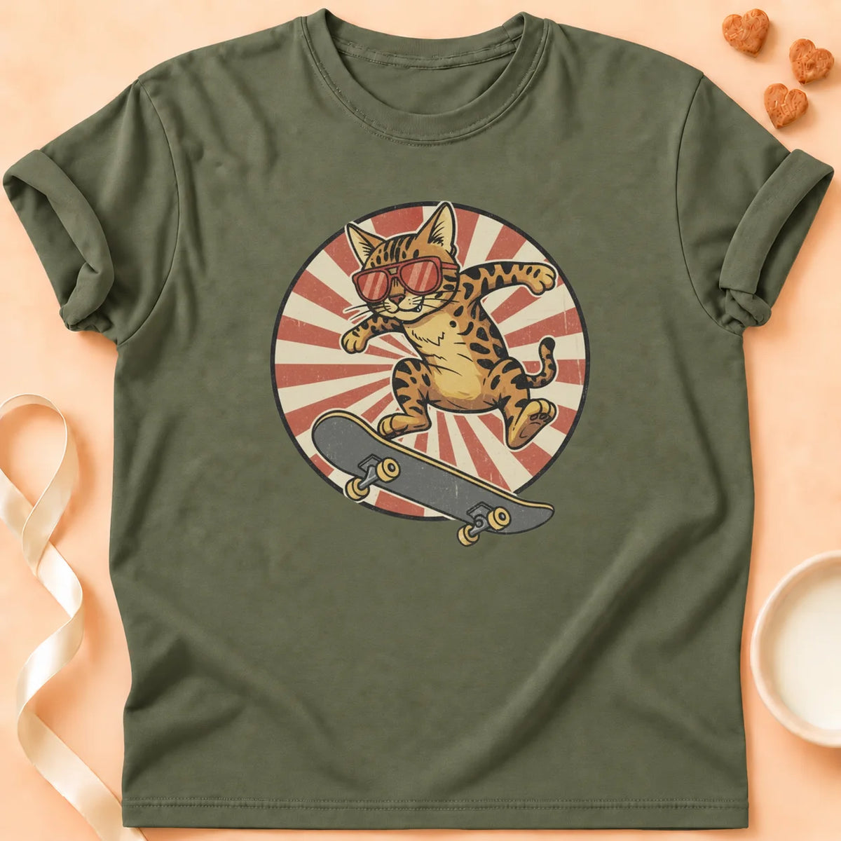 T-shirt chat Patoume – T-Shirt Skate – Vert kaki
