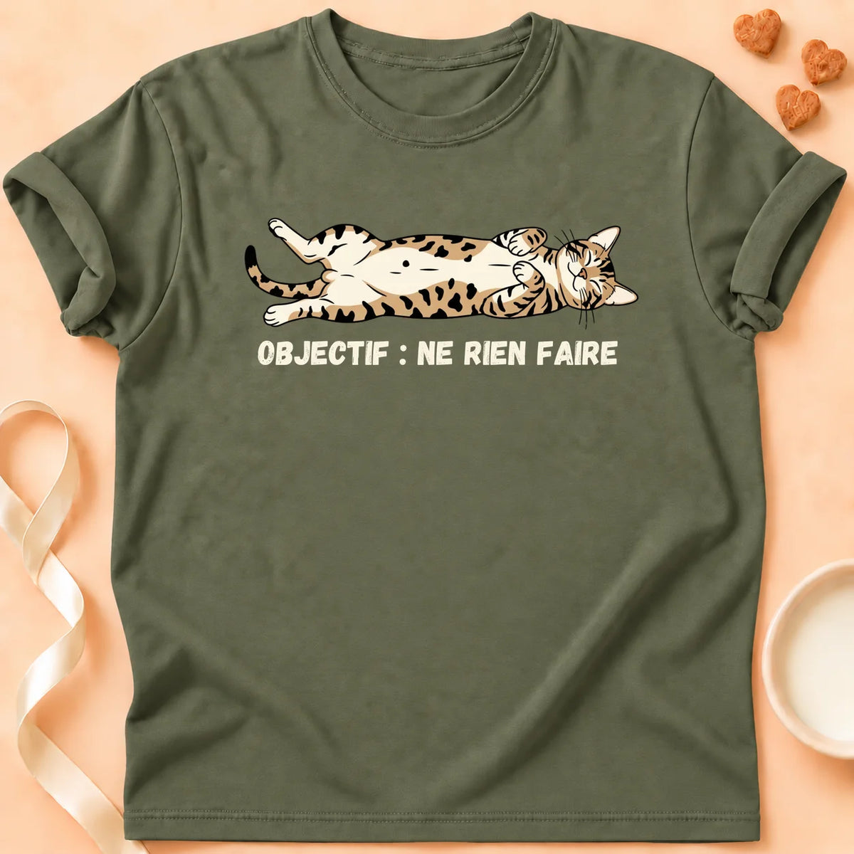 T-shirt chat Patoume – T-Shirt Objectif – Vert kaki