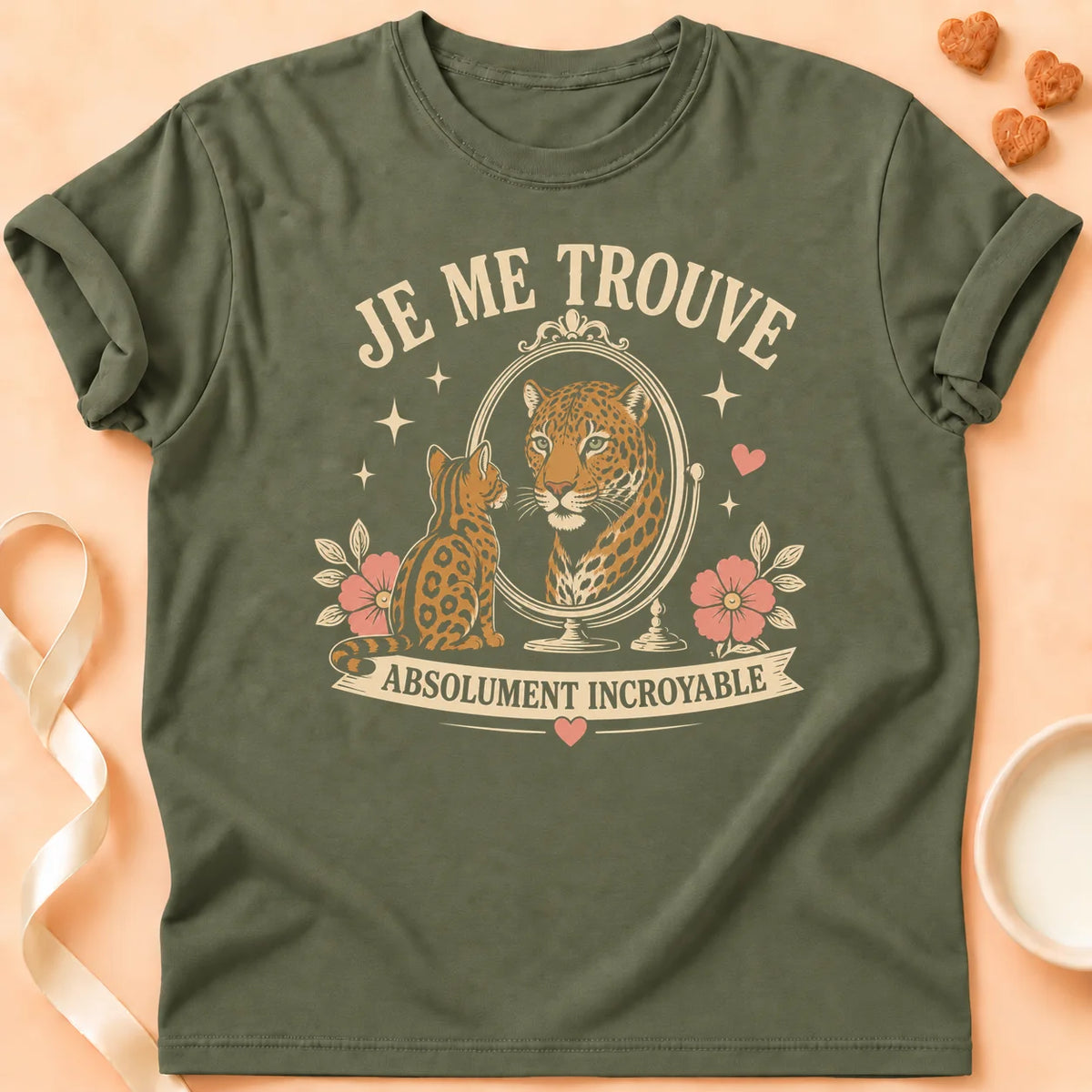 T-shirt chat Patoume – T-Shirt Illusion – Vert kaki