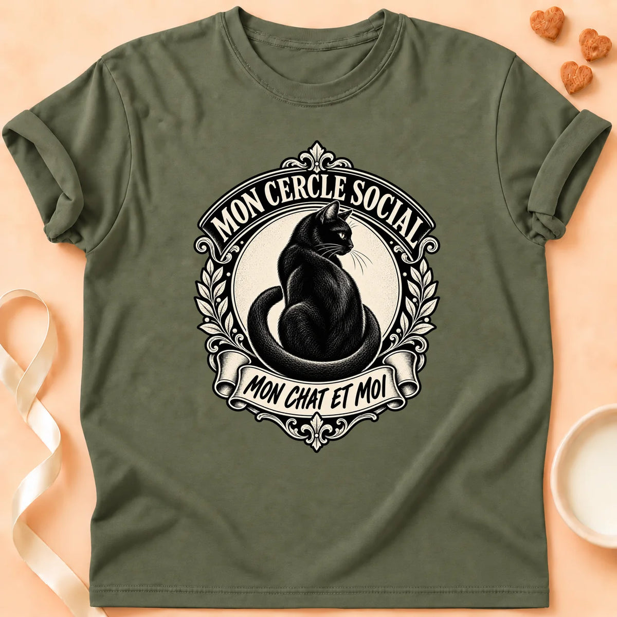 T-shirt chat Patoume – T-shirt Cercle social – Vert kaki