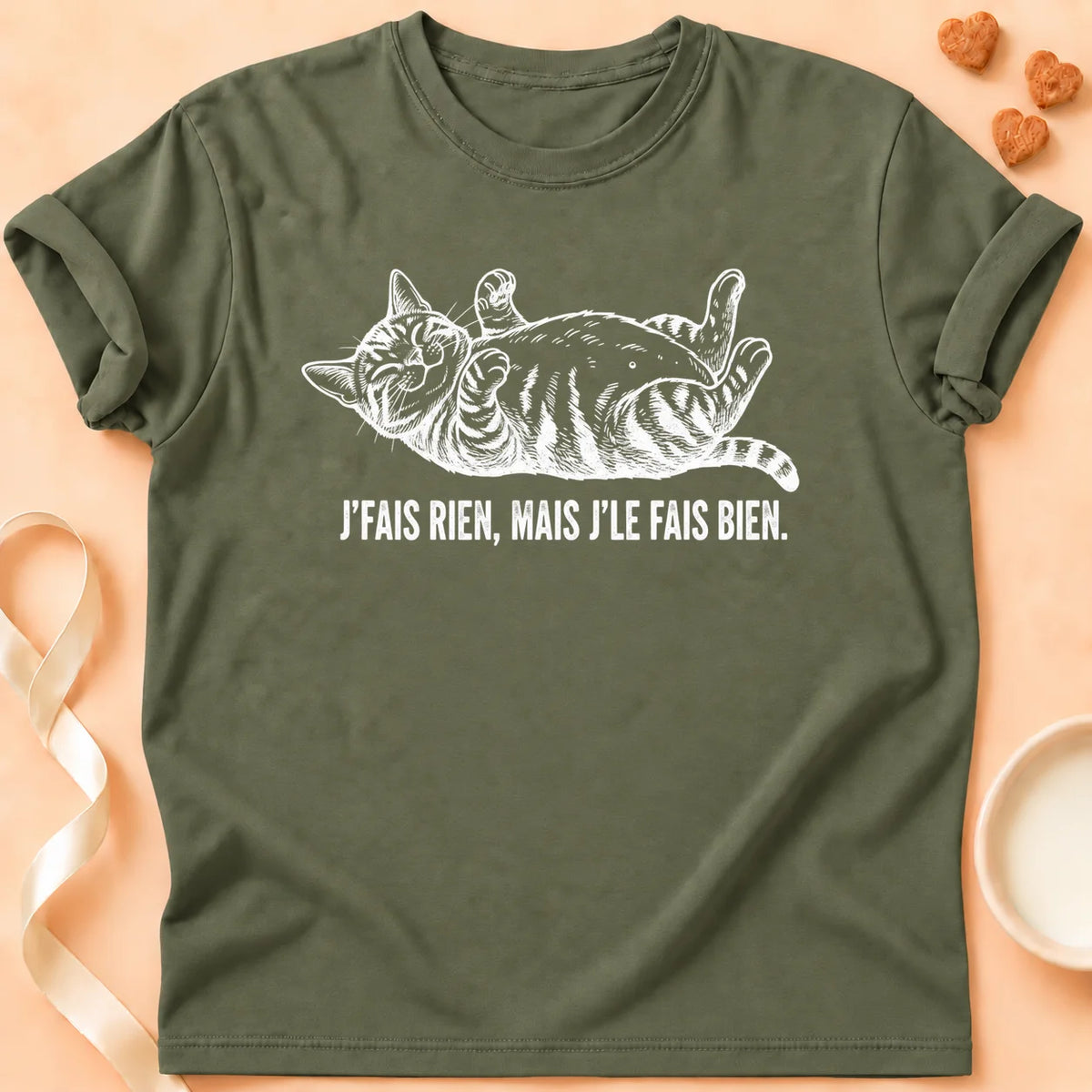T-shirt chat Patoume – T-Shirt Bienrien – Vert kaki