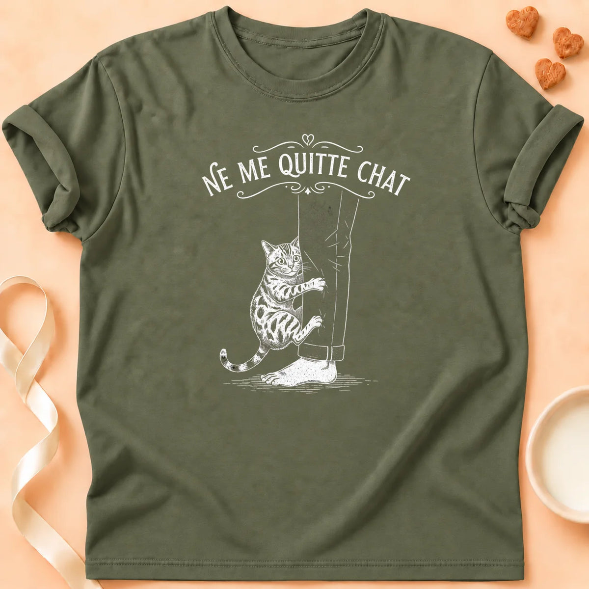 T-shirt chat Patoume – T-Shirt Quitter – Vert kaki