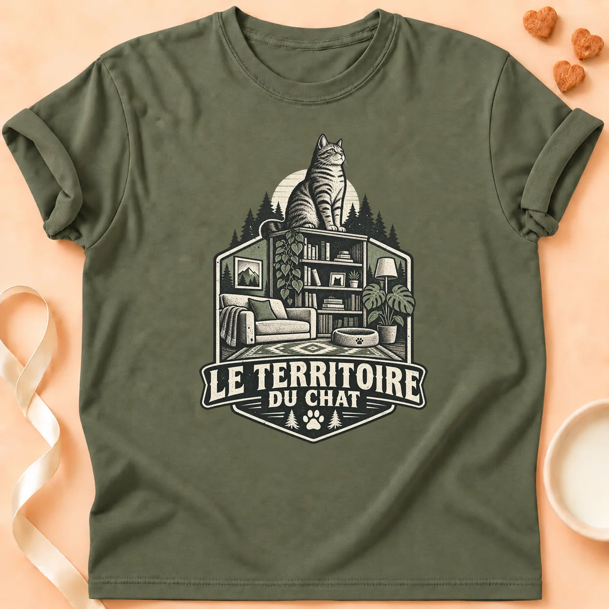 T-shirt chat Patoume – T-shirt Son territoire – Vert kaki