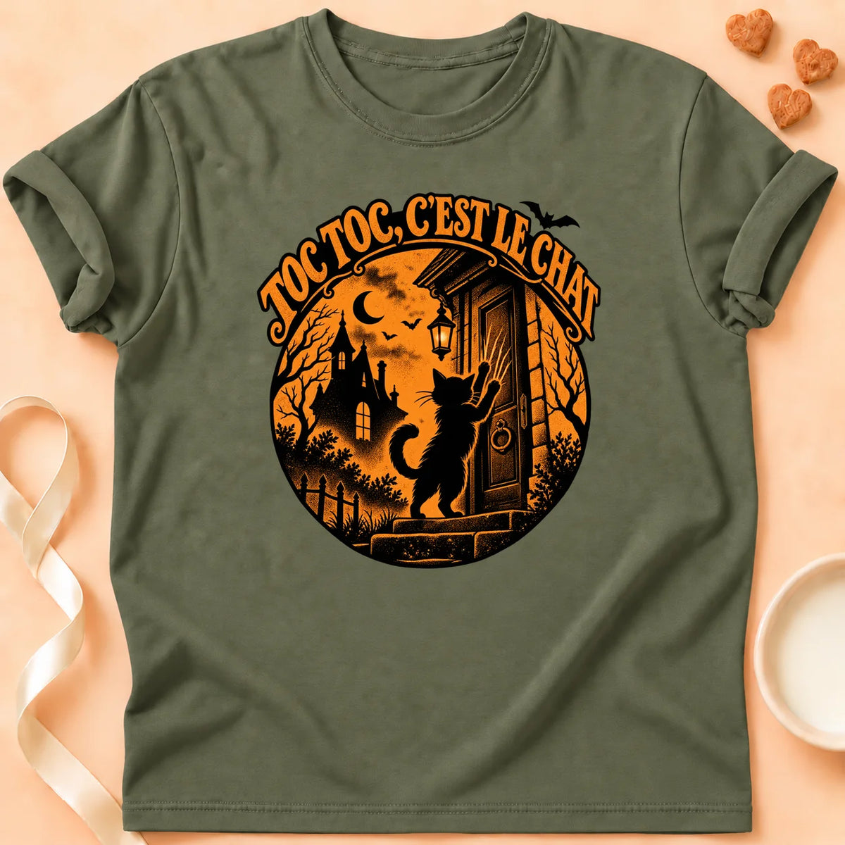 T-shirt chat Patoume – T-shirt Toc toc – Vert kaki