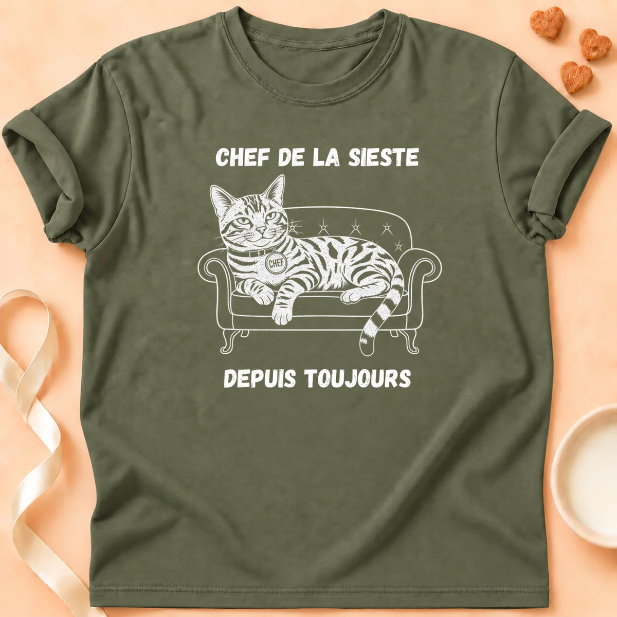 T-shirt chat Patoume – T-Shirt Sieste – Vert kaki