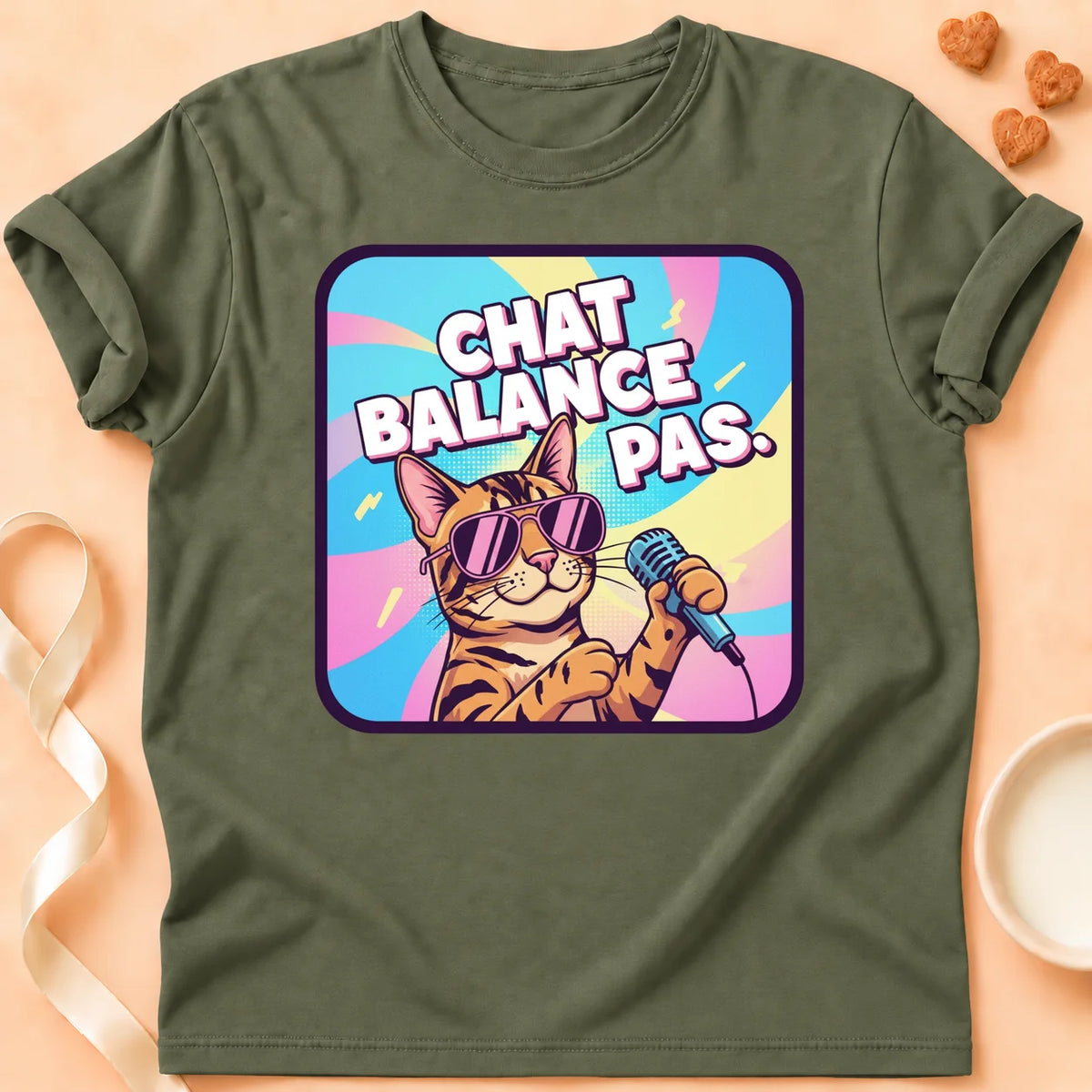 T-shirt chat Patoume – T-Shirt Balance – Vert kaki
