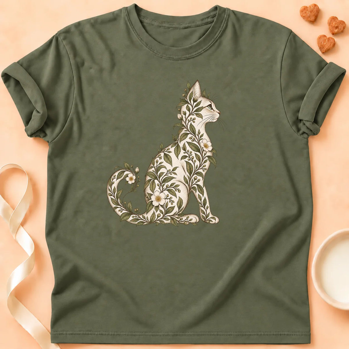 T-shirt chat Patoume – T-shirt Botanique – Vert kaki