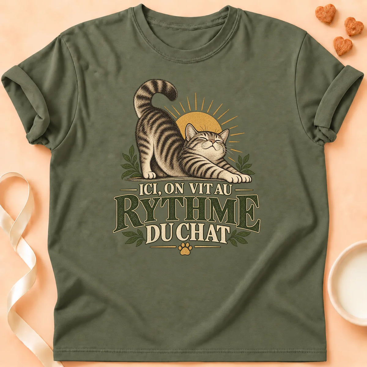 T-shirt chat Patoume – T-shirt Son rythme – Vert kaki