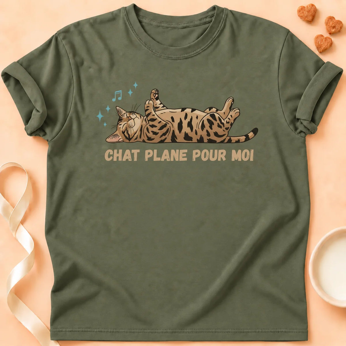 T-shirt chat Patoume – T-Shirt Plane – Vert kaki