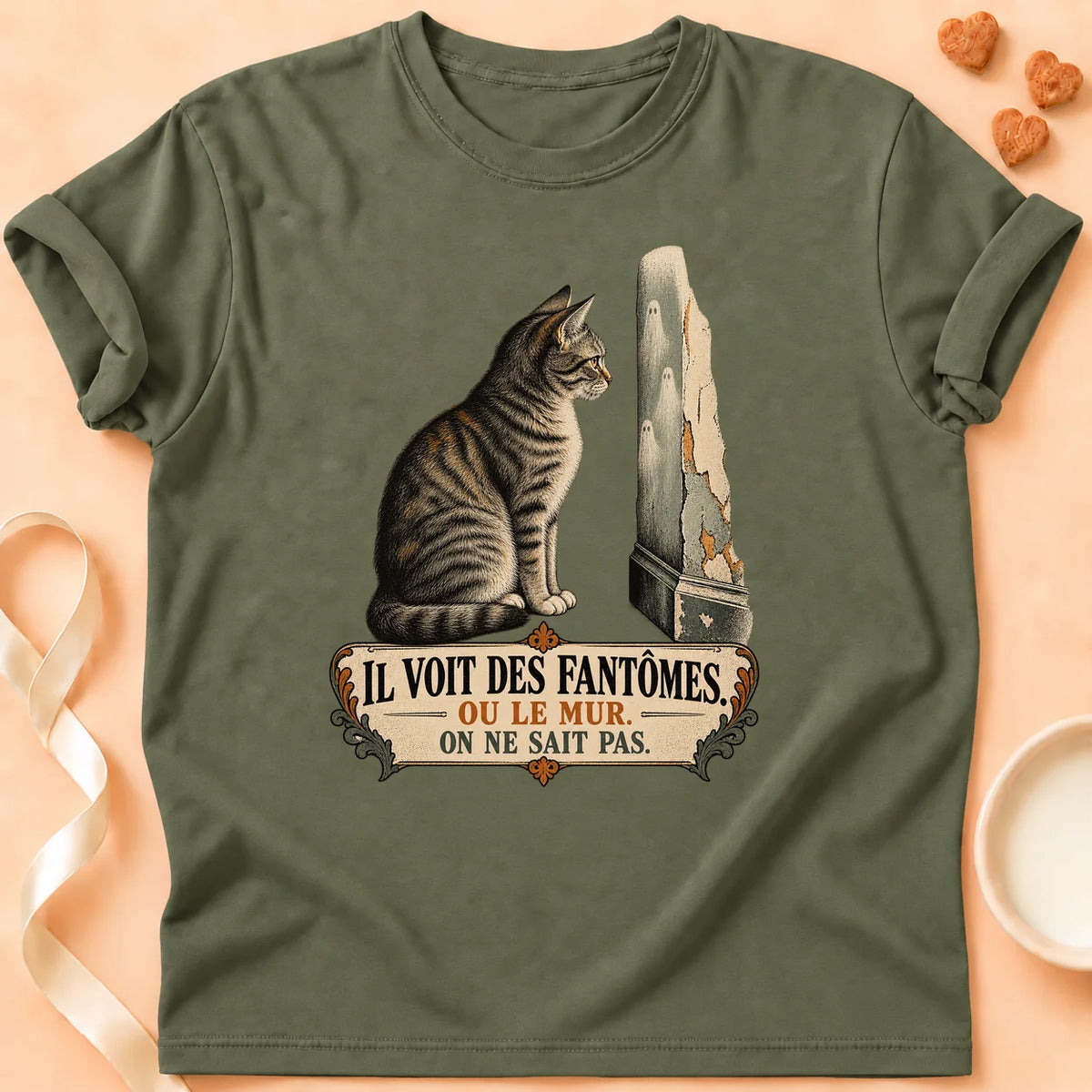 T-shirt chat Patoume – T-shirt Fantôme – Vert kaki
