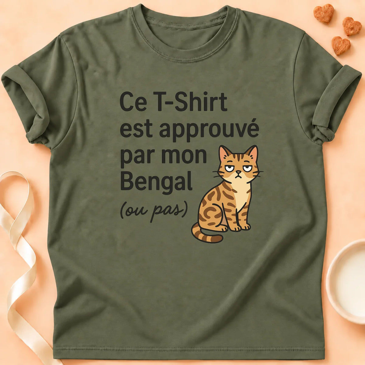 T-shirt chat Patoume – T-Shirt Approuvé – Vert kaki