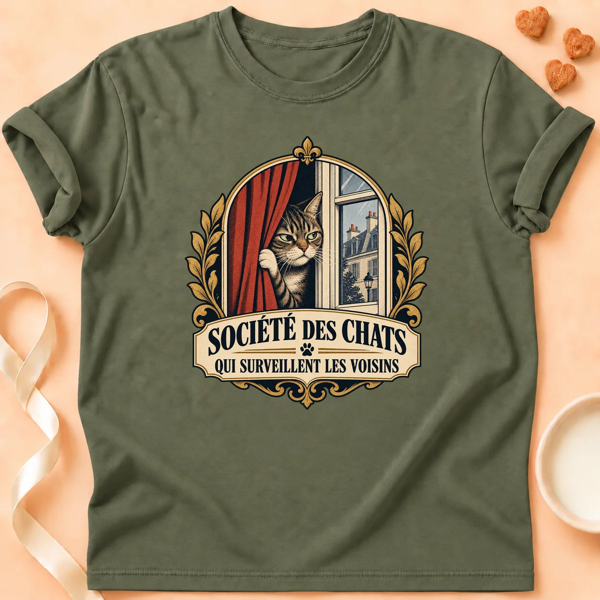 T-shirt chat Patoume – T-shirt Les voisins – Vert kaki