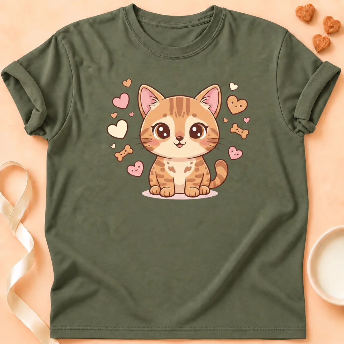 T-shirt chat Patoume – T-Shirt mimi – Vert kaki