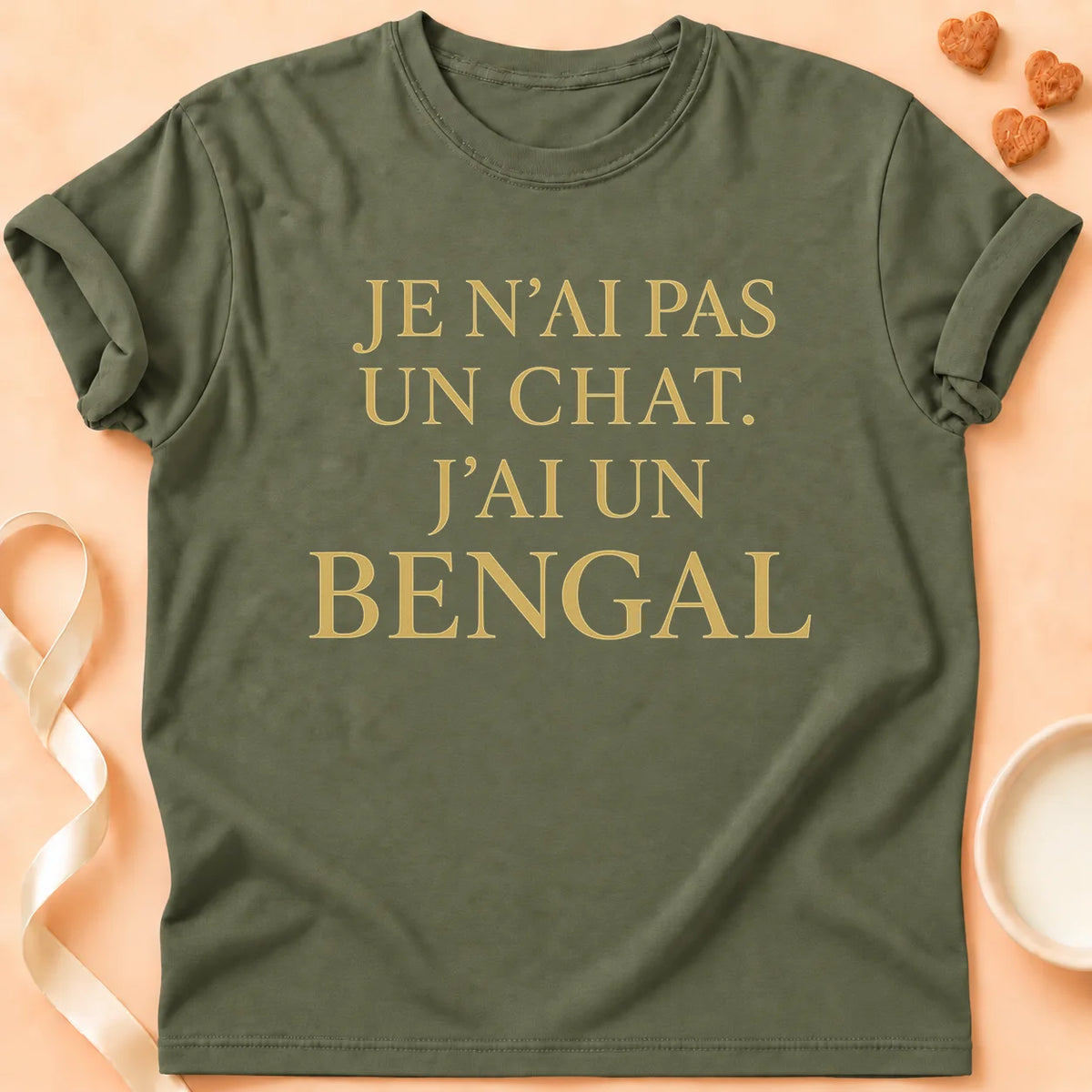 T-shirt chat Patoume – T-Shirt Bengal – Vert kaki