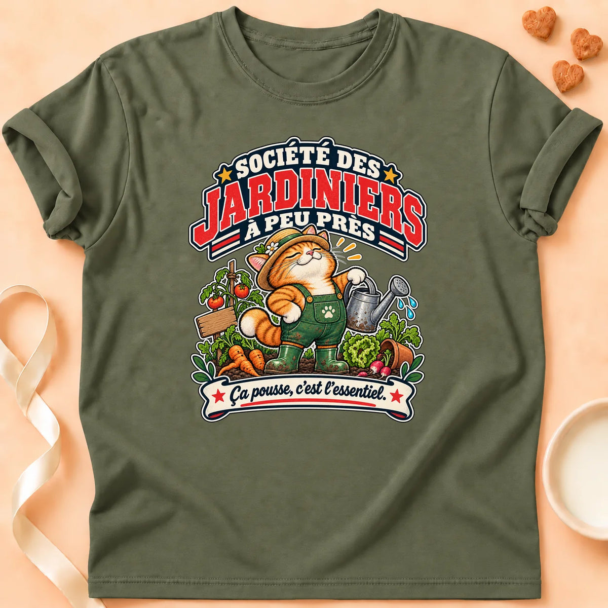 T-shirt chat Patoume – T-shirt Club des jardiniers – Vert kaki