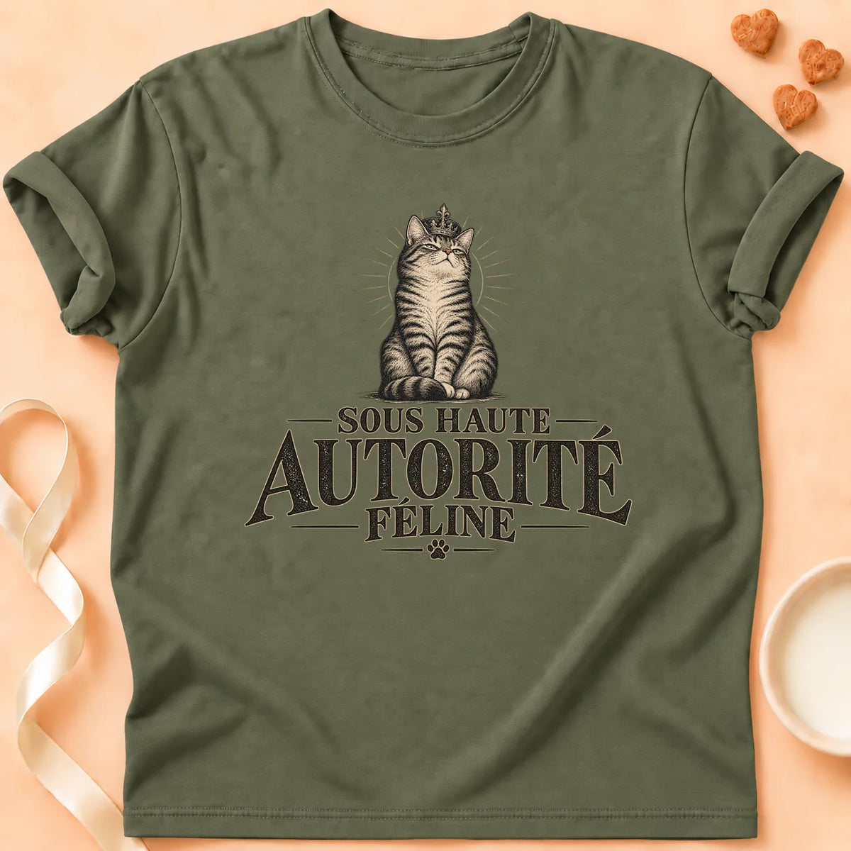 T-shirt chat Patoume – T-shirt Sous autorité – Vert kaki