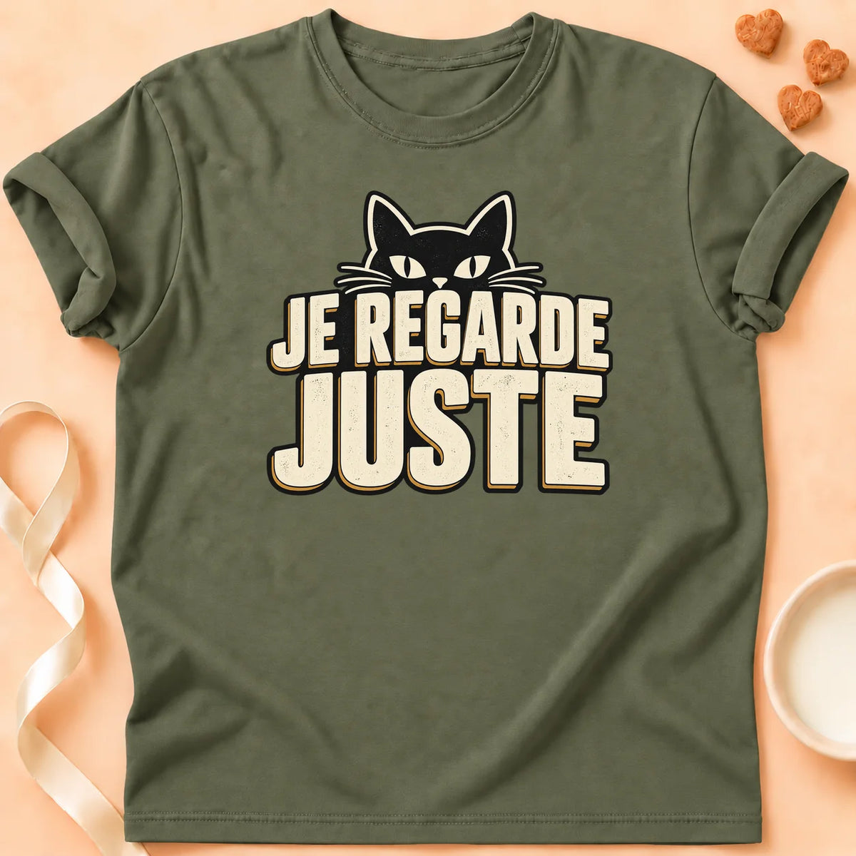 T-shirt chat Patoume – T-shirt Observer – Vert kaki