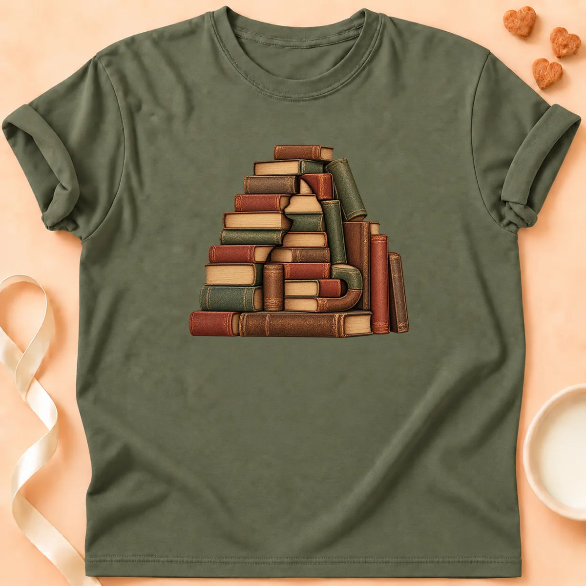 T-shirt chat Patoume – T-shirt Lecteur – Vert kaki