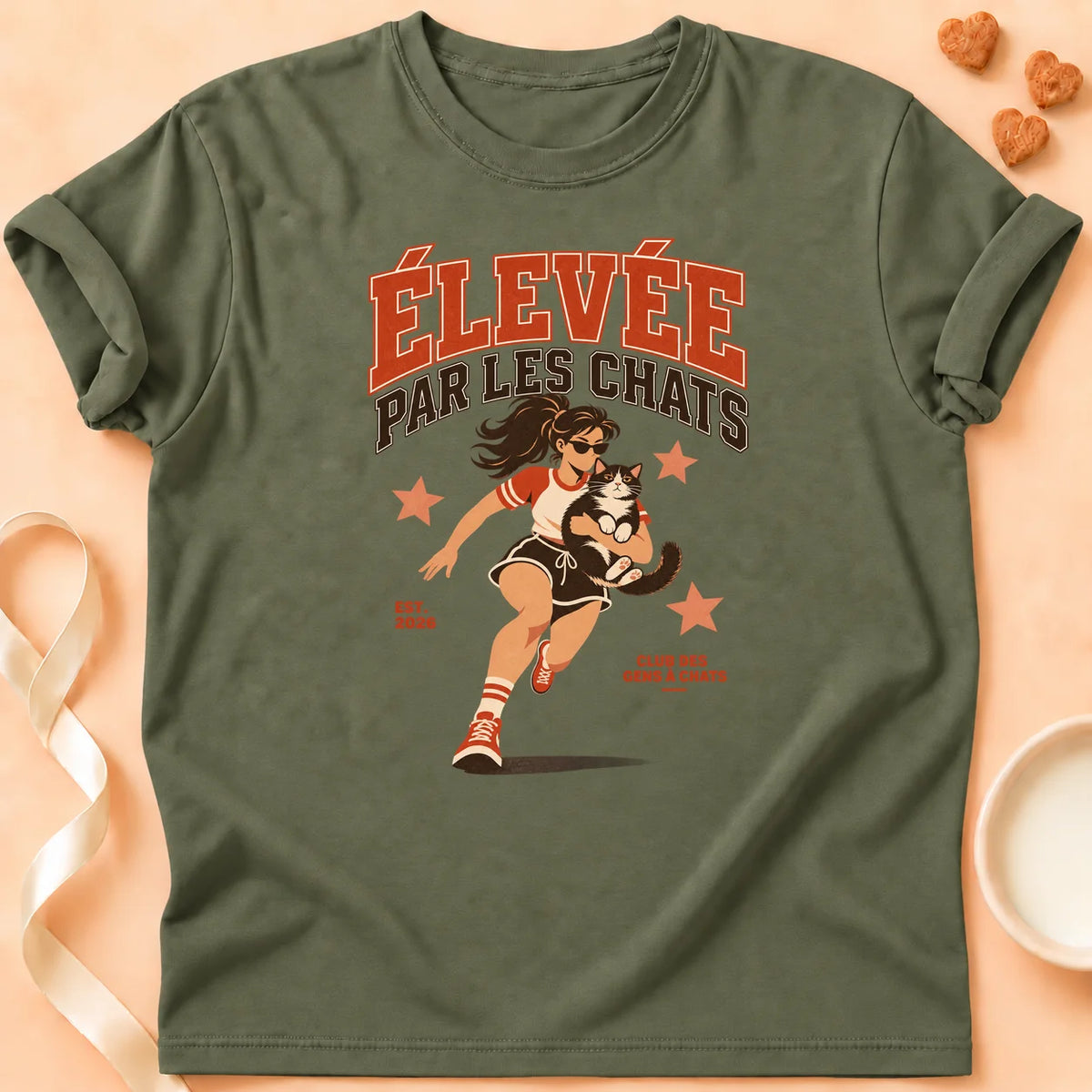 T-shirt chat Patoume – T-shirt Élevée – Vert kaki