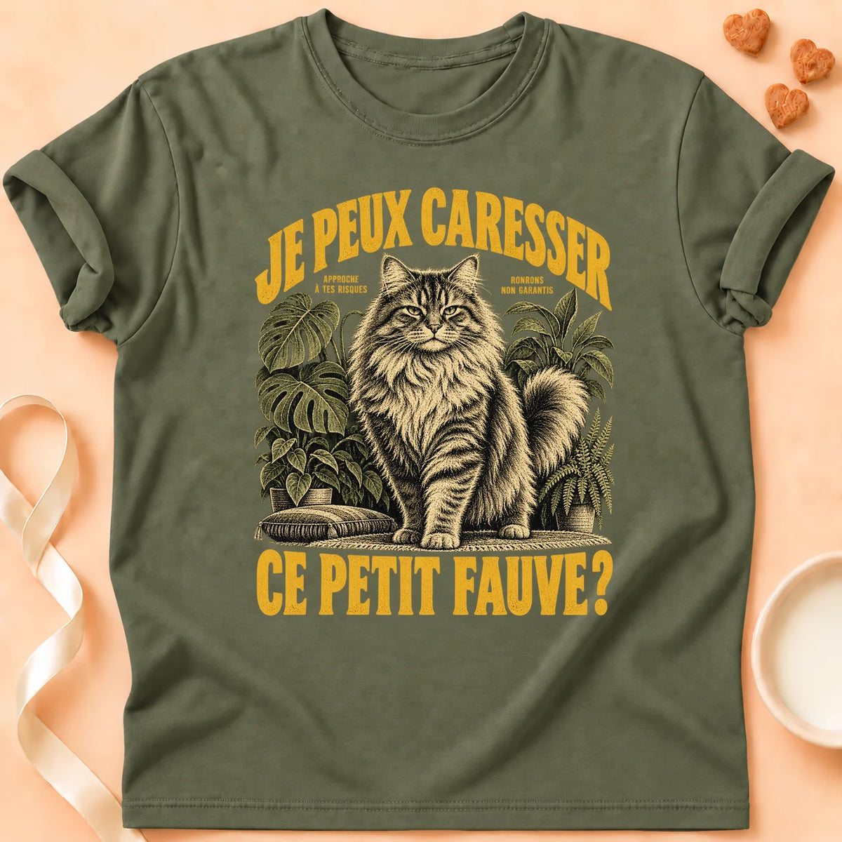T-shirt chat Patoume – T-shirt Ce petit fauve – Vert kaki