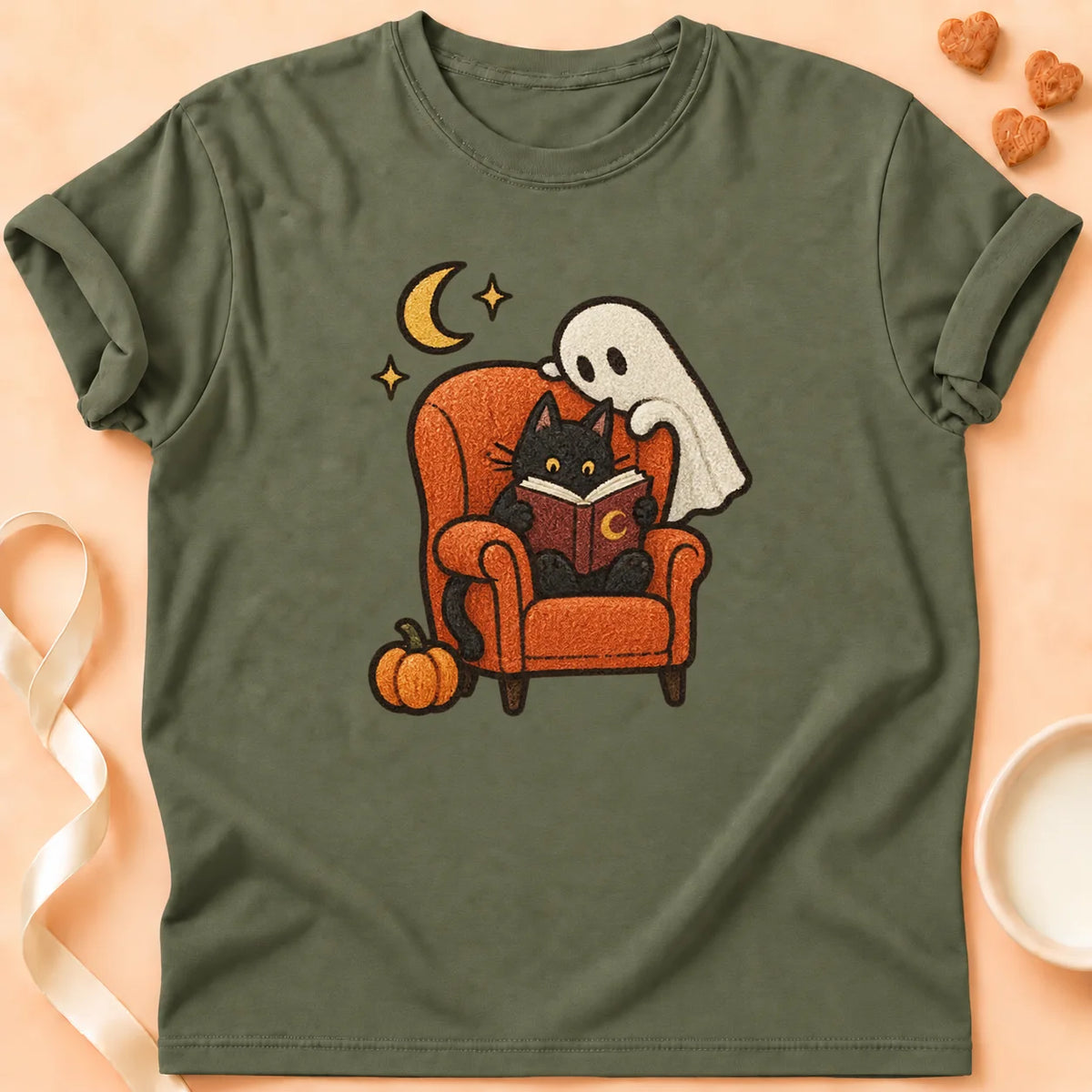 T-shirt chat Patoume – T-shirt Histoires du soir – Vert kaki