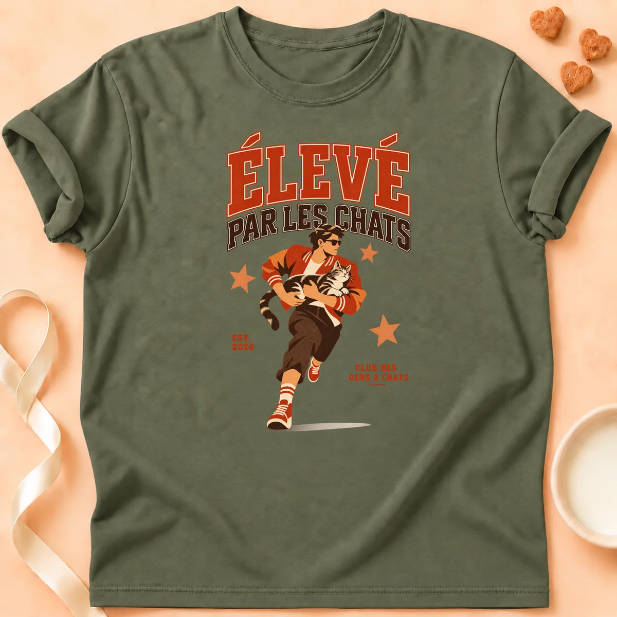 T-shirt chat Patoume – T-shirt Élevé – Vert kaki