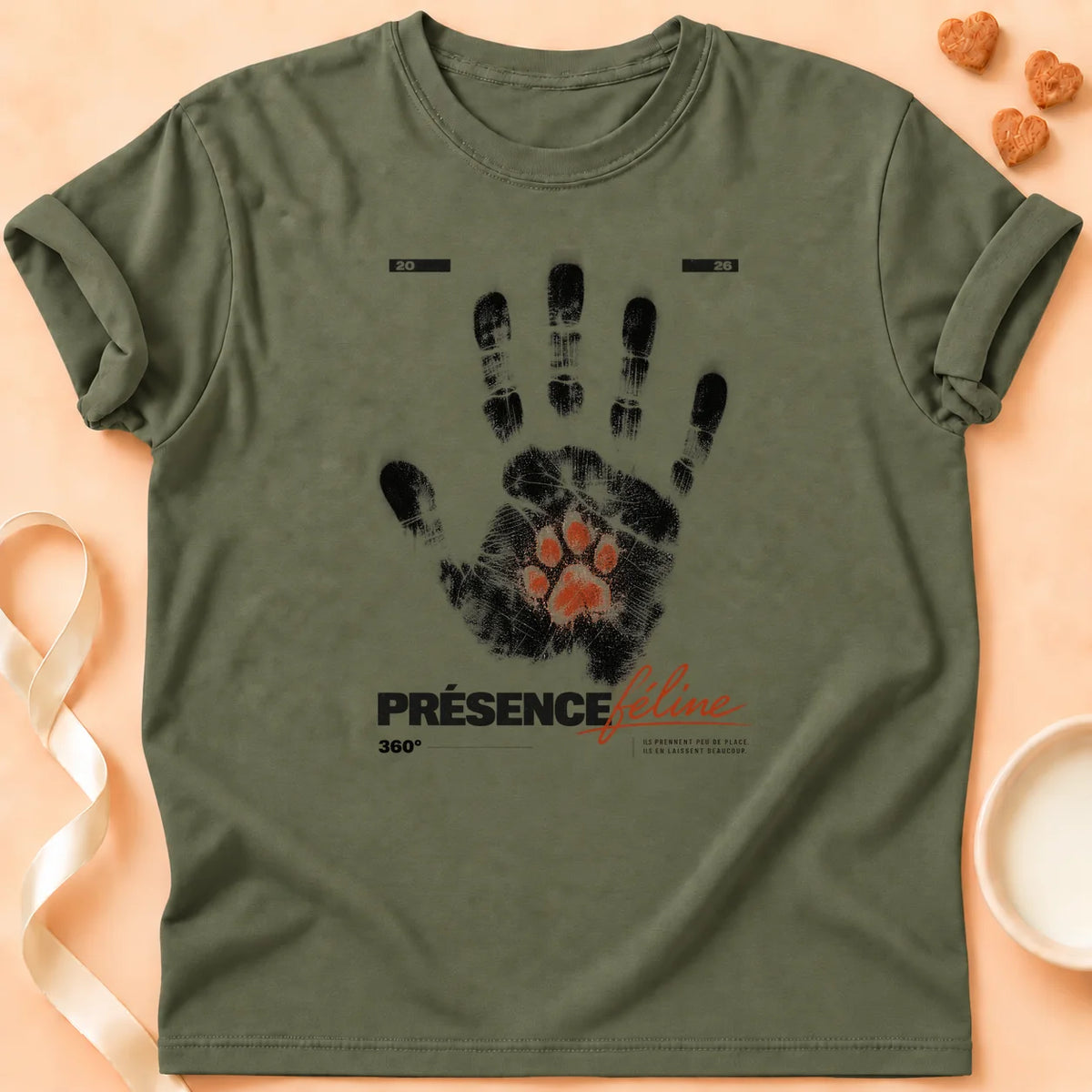 T-shirt chat Patoume – T-shirt Présence féline – Vert kaki