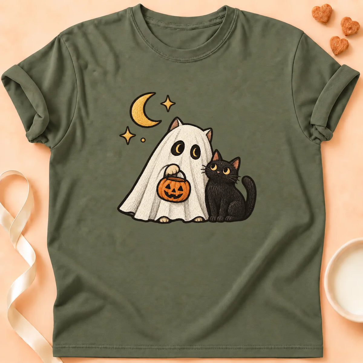 T-shirt chat Patoume – T-shirt Pas de peur – Vert kaki
