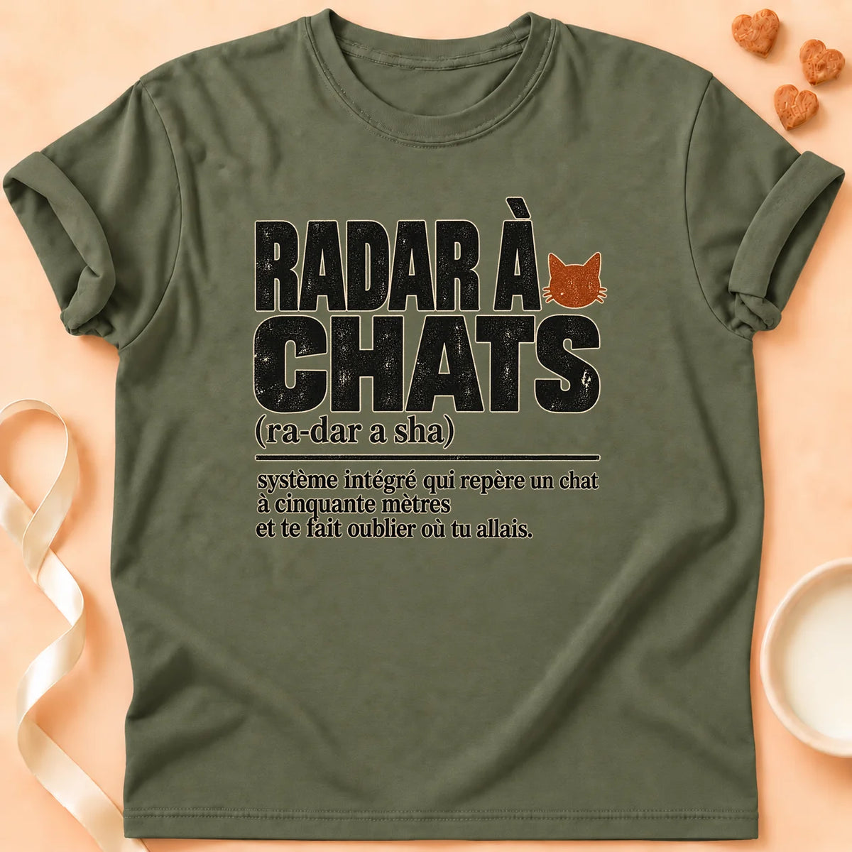 T-shirt chat Patoume – T-shirt Radar à chats – Vert kaki