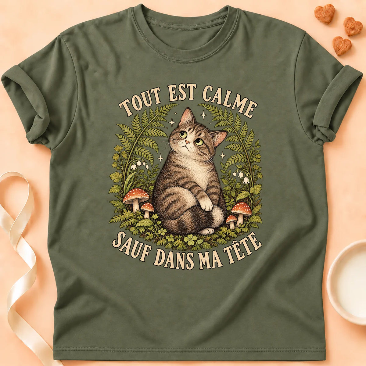 T-shirt chat Patoume – T-shirt Sauf dans ma – Vert kaki