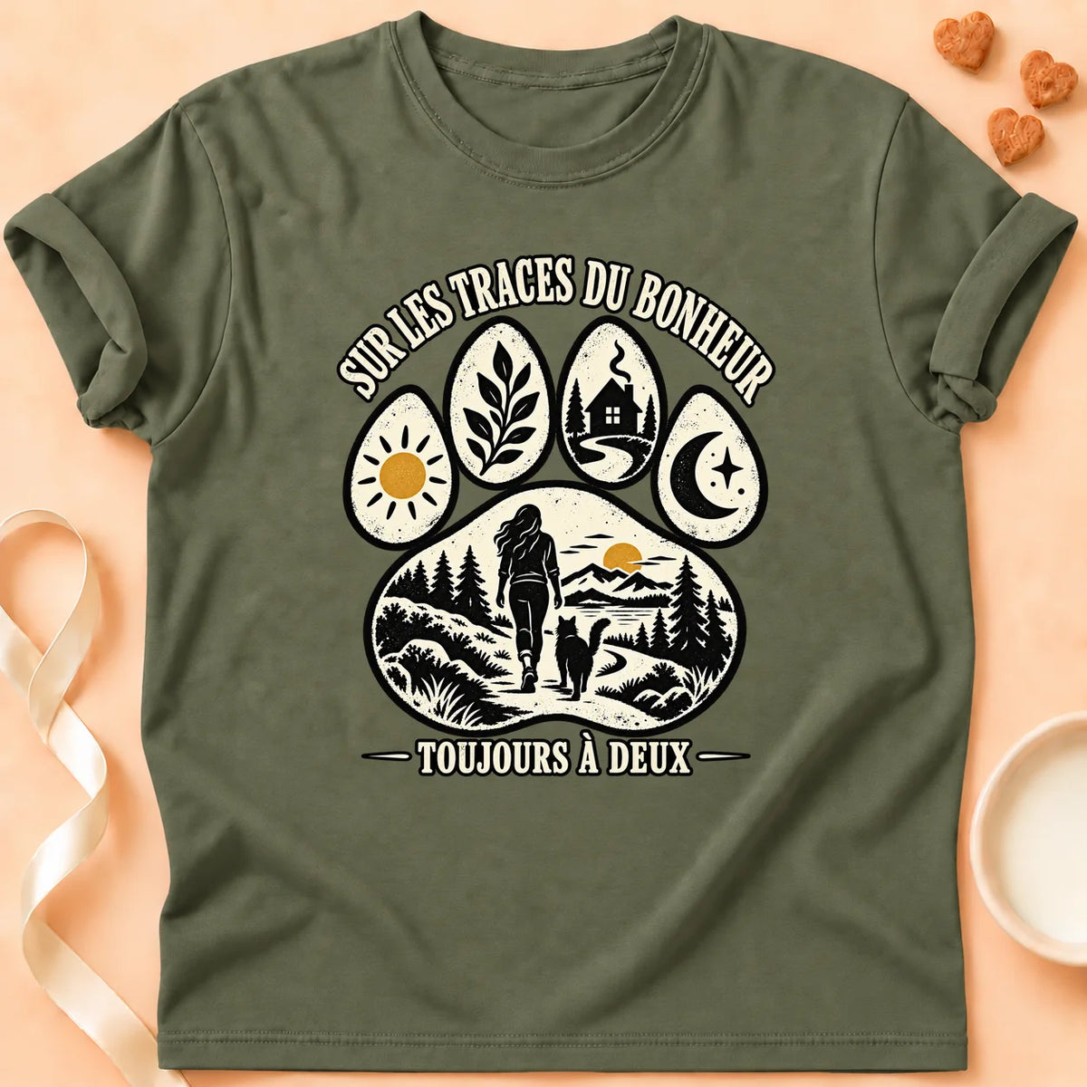 T-shirt chat Patoume – T-shirt Toujours à deux – Vert kaki