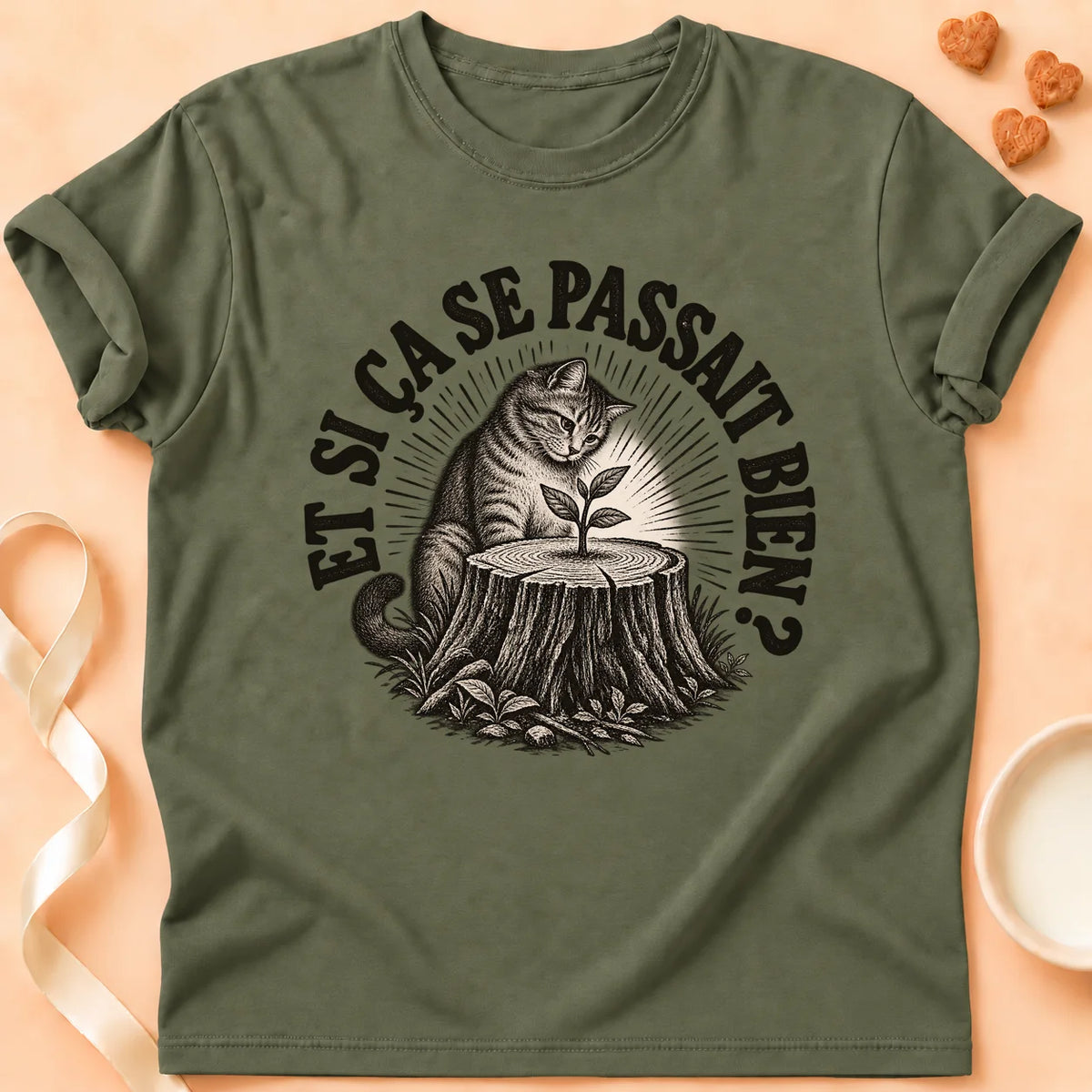 T-shirt chat Patoume – T-shirt Et si – Vert kaki