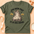 T-shirt chat Patoume – T-shirt Je suis crevée – Vert kaki