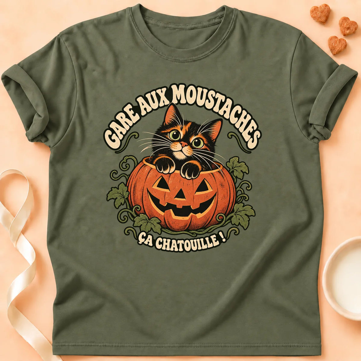 T-shirt chat Patoume – T-shirt Chatouille – Vert kaki