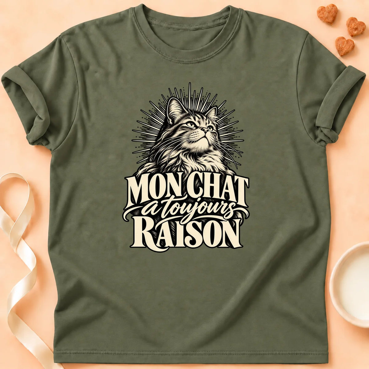 T-shirt chat Patoume – T-shirt Il a raison – Vert kaki