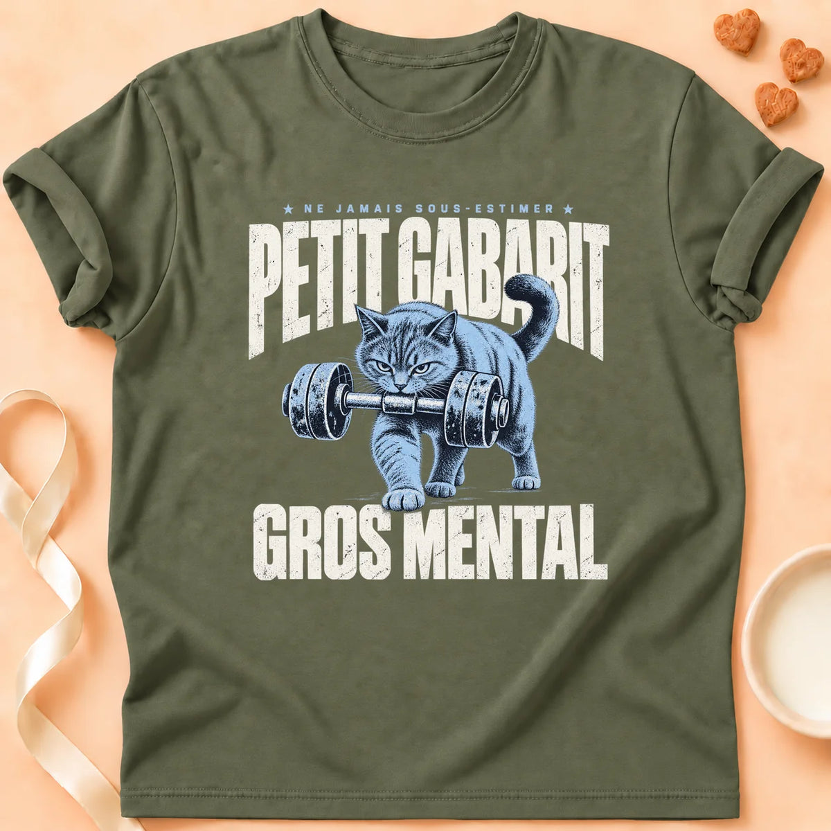 T-shirt chat Patoume – T-shirt Petit gabarit – Vert kaki