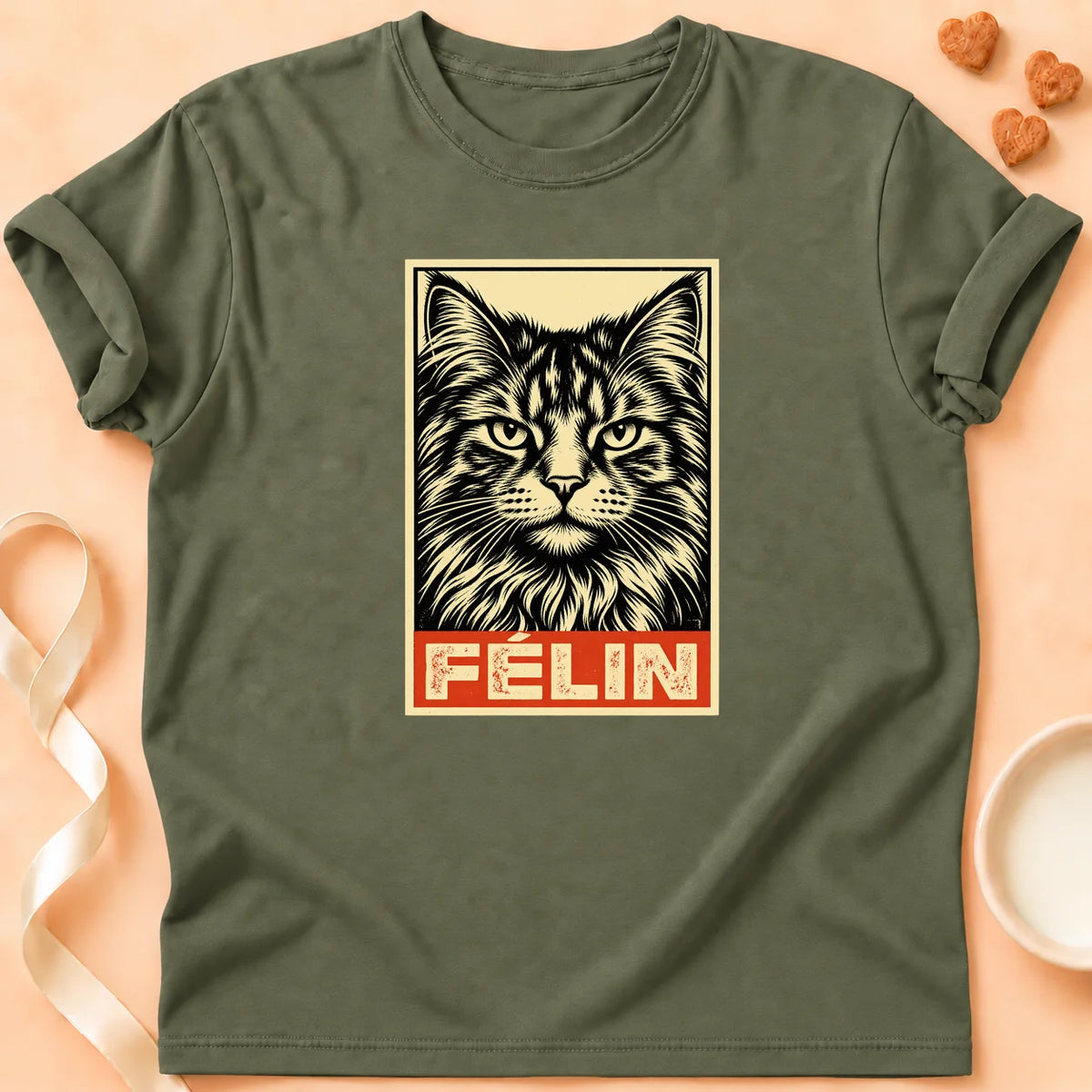 T-shirt chat Patoume – T-shirt Portrait – Vert kaki