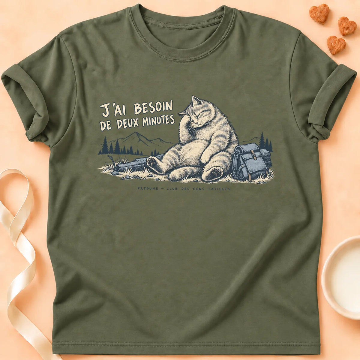 T-shirt chat Patoume – T-shirt Ptite pause – Vert kaki