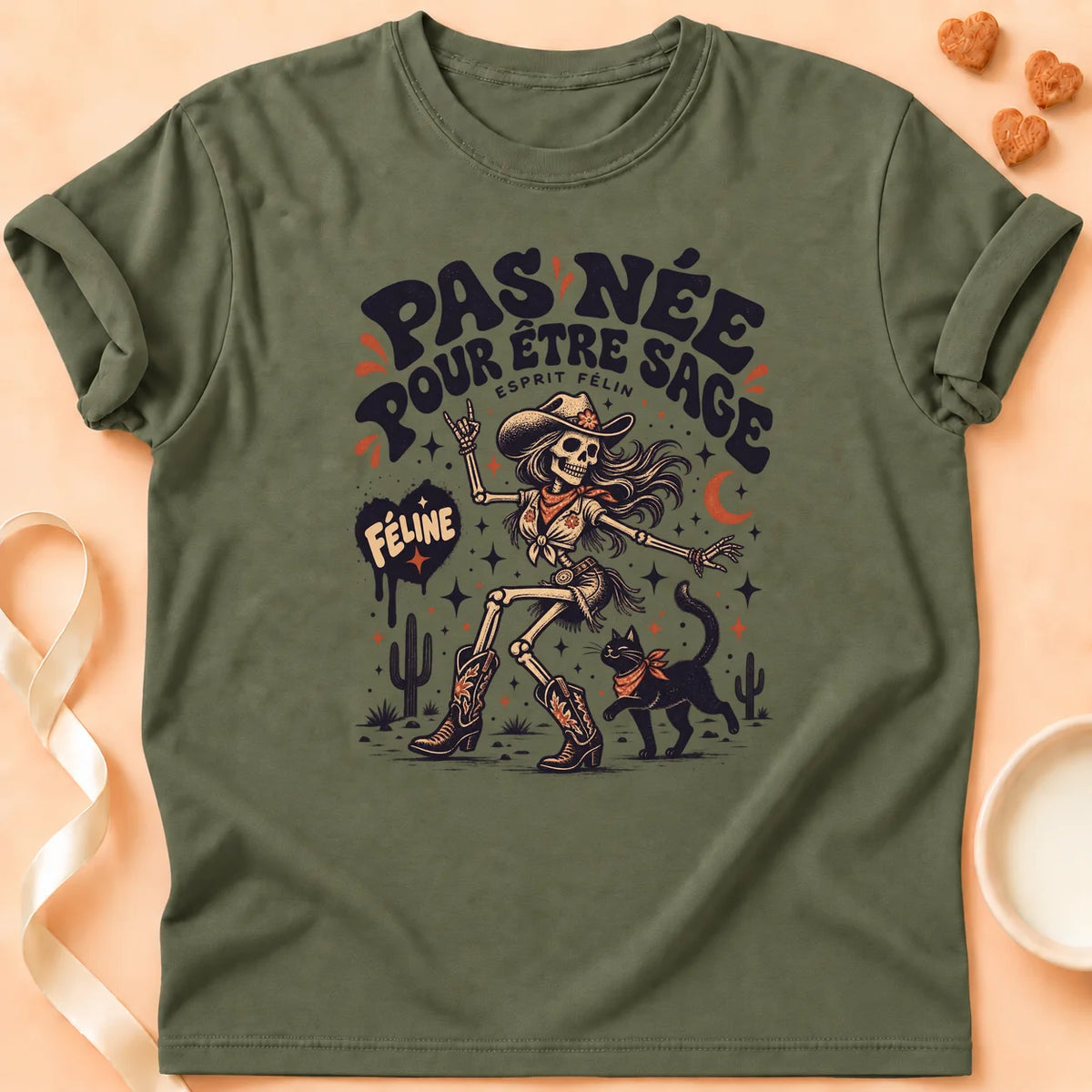 T-shirt chat Patoume – T-shirt Pas sage – Vert kaki